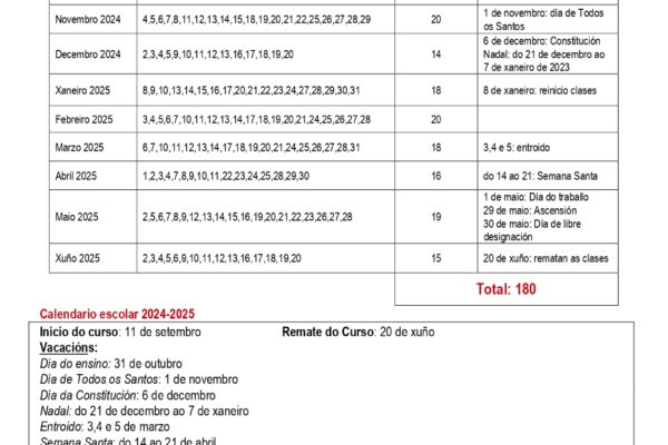 Calendario escolar, días lectivos, curso 2024/25